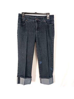 Anne Klein AK Metro Bling Capri Jeans Womens 8 Mid Rise Cuffed Stretch